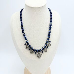 Avon Blue Glass Cat's Eye Silvertone
Beaded Choker Necklace
